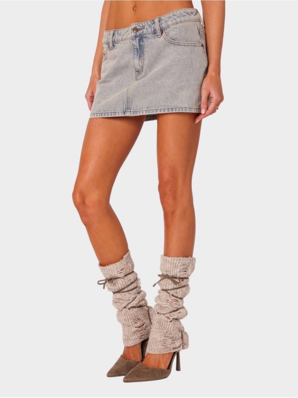 Edikted Light Wash Denim Mini Skirt